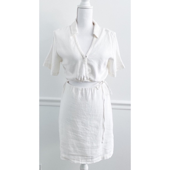 Abercrombie Linen Blend White Wrap Cutout Shirt Dress - Picture 3 of 9
